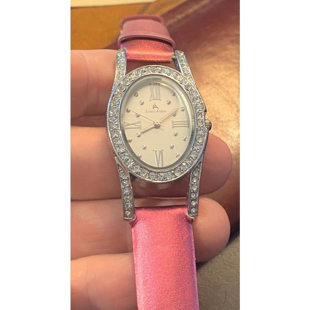 Women's 27mm Louis Arden Watch, Silver Tone with Crystal Accents, Leather Band